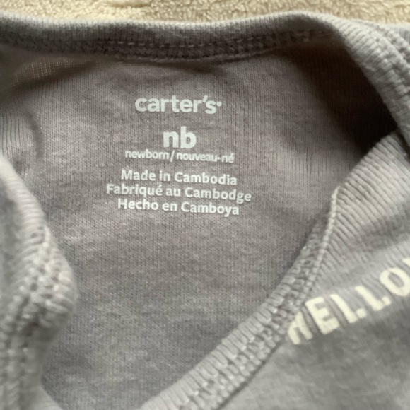 Carters Grey Hello Bodysuit Newborn NB - Picture 2 of 3